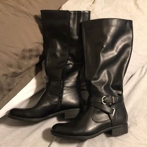 Black leather calve high boots